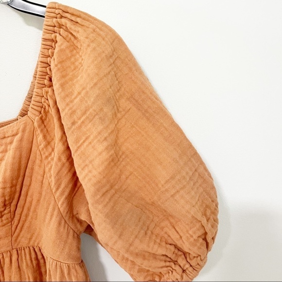 Louna Rust Tiered Puff Sleeve Smocked Mini Dress Size Small - Picture 7 of 12